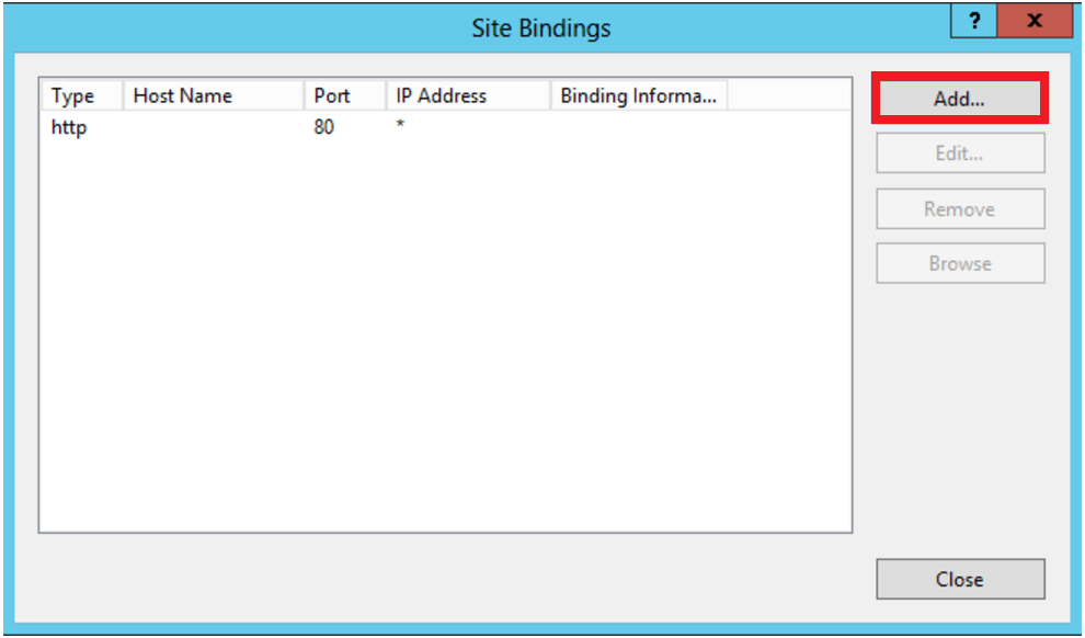 IIS Manager Site Binding Window
